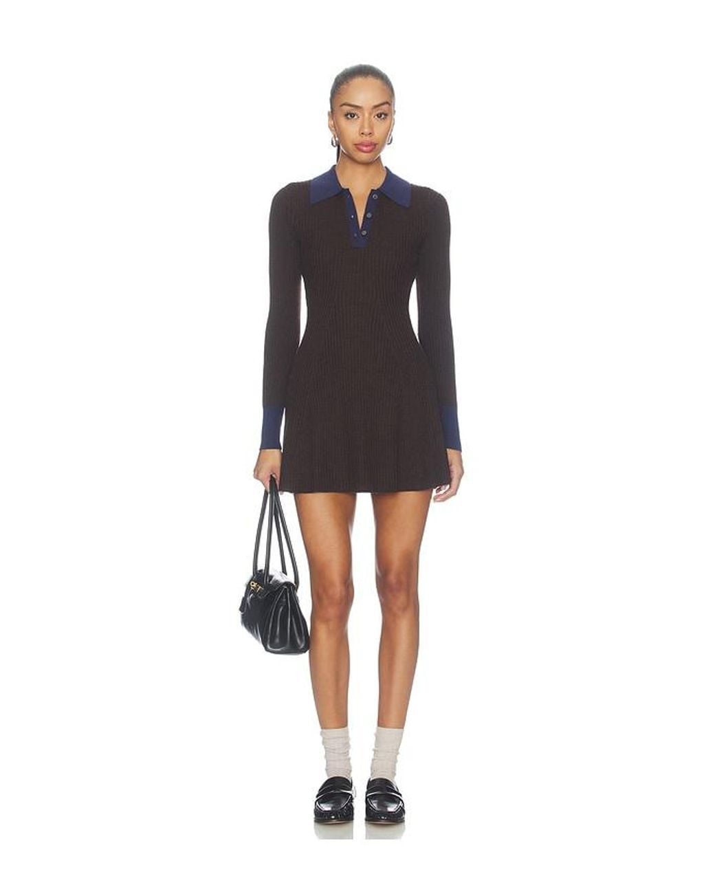 GOOD AMERICAN Black The Knit Polo Mini Dress