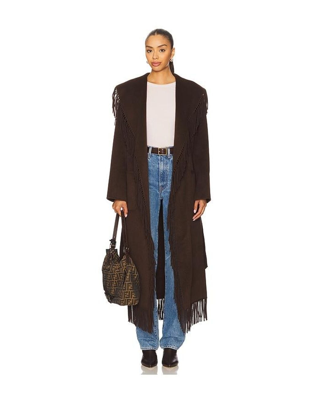 Jonathan Simkhai Brown Carrie Fringe Robe Coat