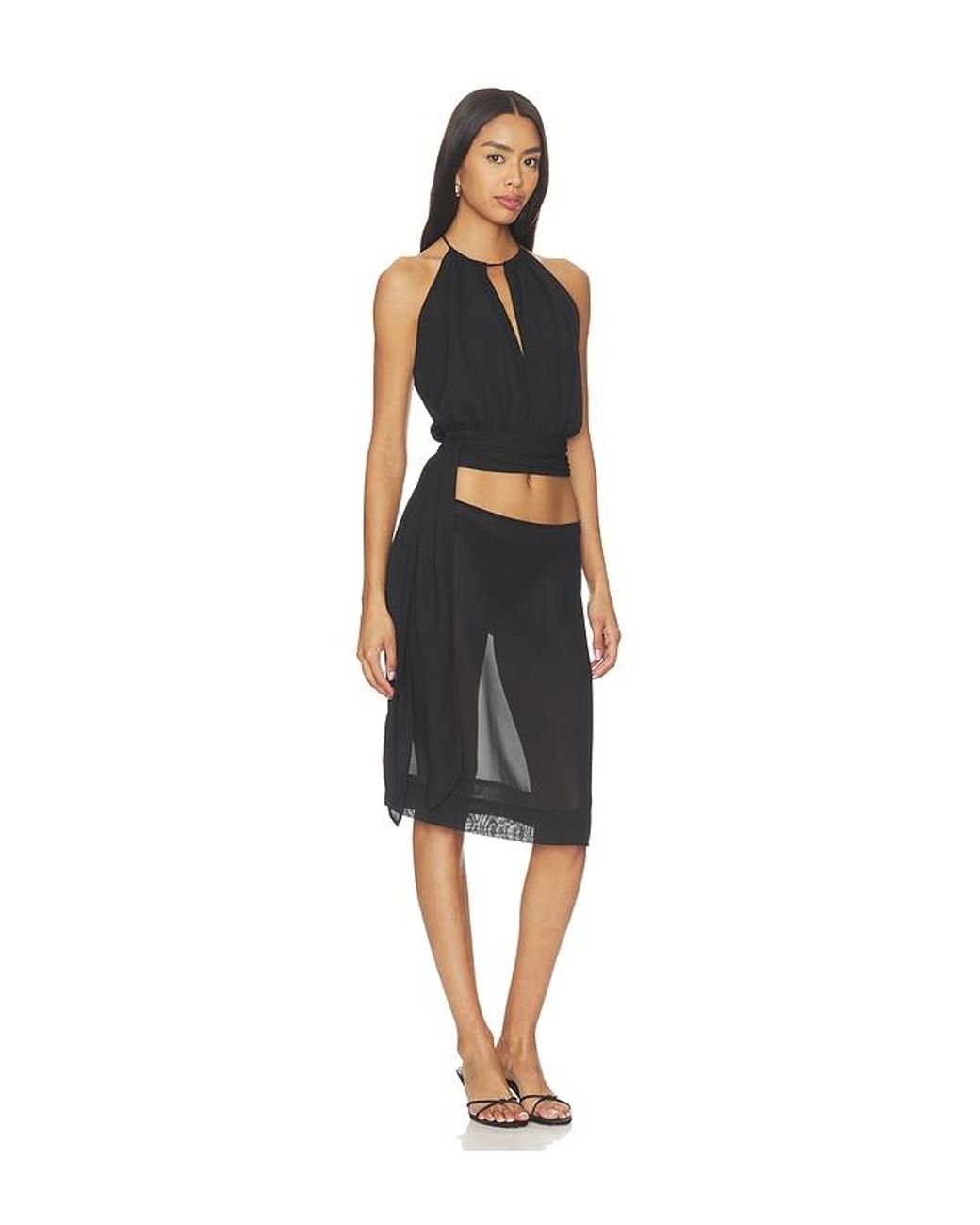 With Harper Lu Black Draped Halter Top