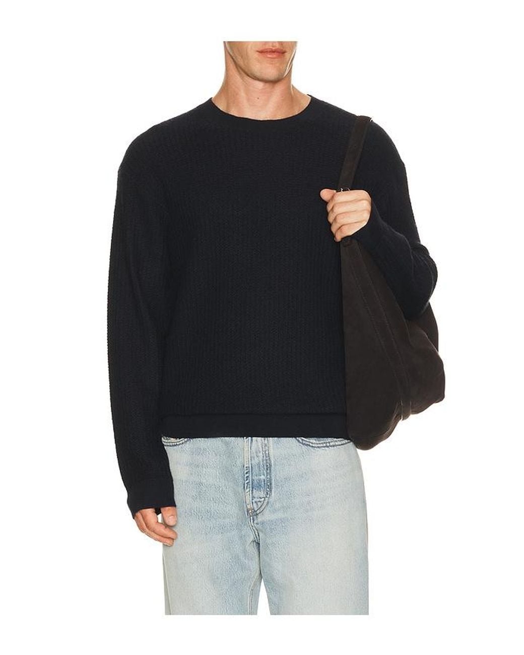 FRAME Black Textured Crewneck Sweater for men