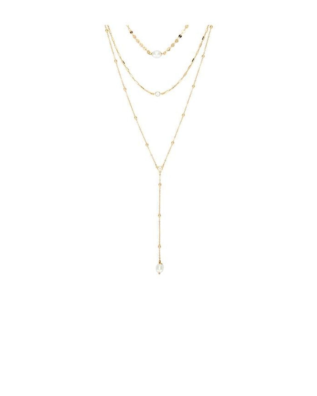 Ettika Metallic Multi-Chain Pearl Lariat Necklace