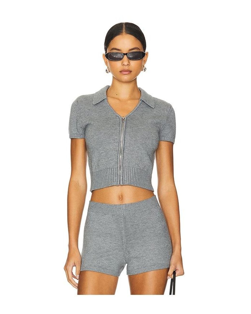 GUIZIO Blue Calesia Zip-Up Top