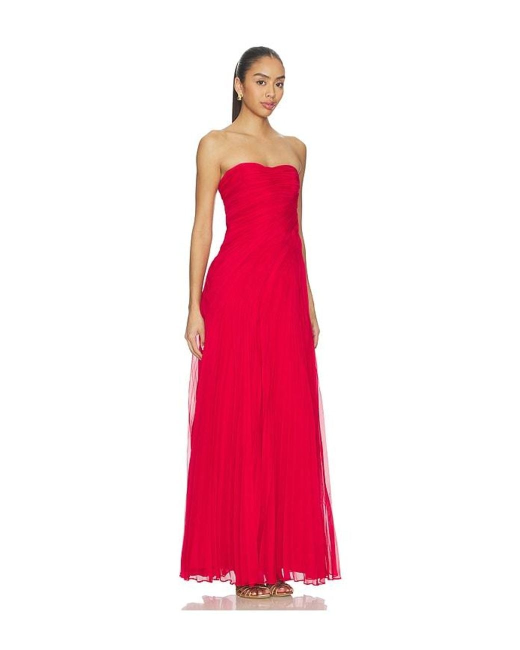 AMUR Red Elea Asymmetrical Pleated Gown
