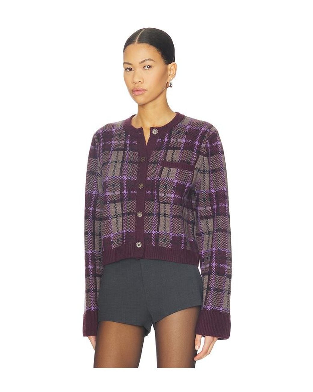 NAADAM Purple Luxe Plaid Jacquard Cardigan