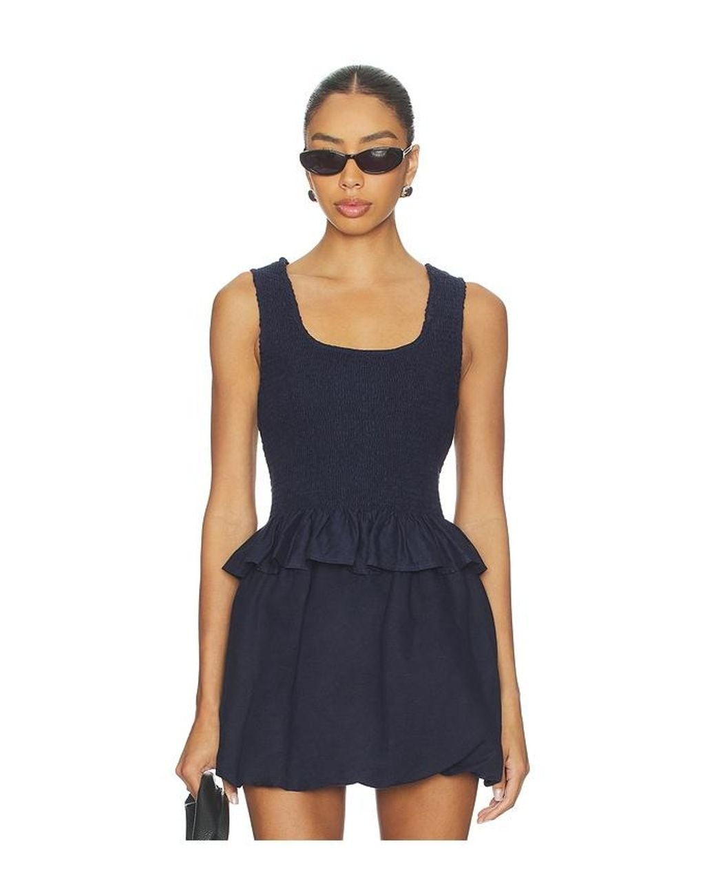 Onia Blue Air Linen Smocked Tank Top