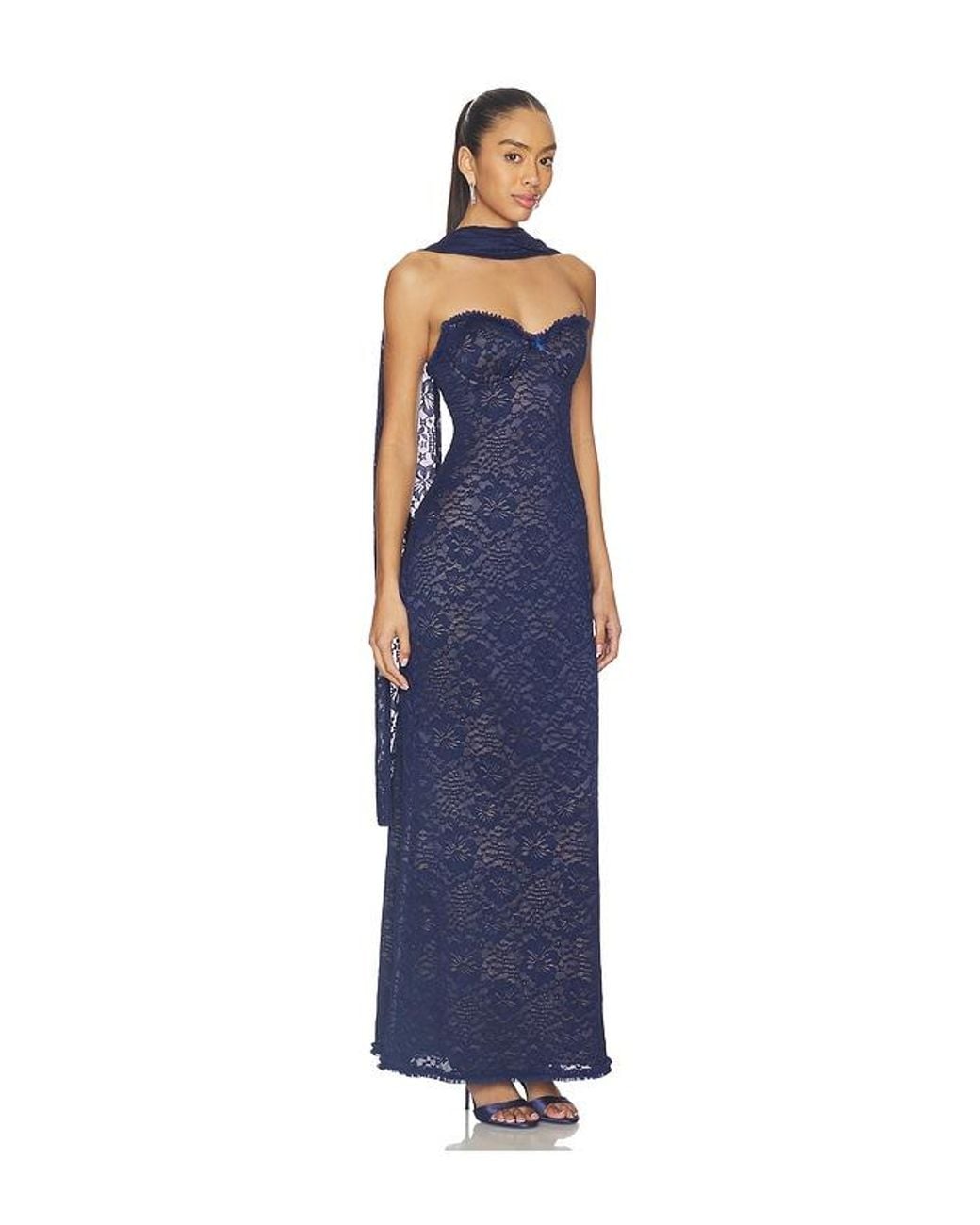 Runaway the Label Blue Amana Strapless Scarf Maxi Dress