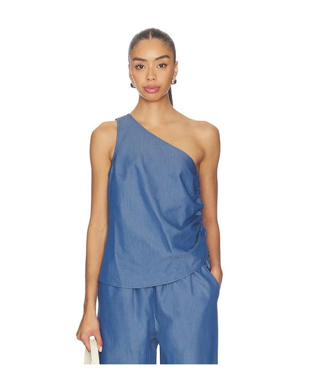 LNA Blue Neela One Shoulder Top