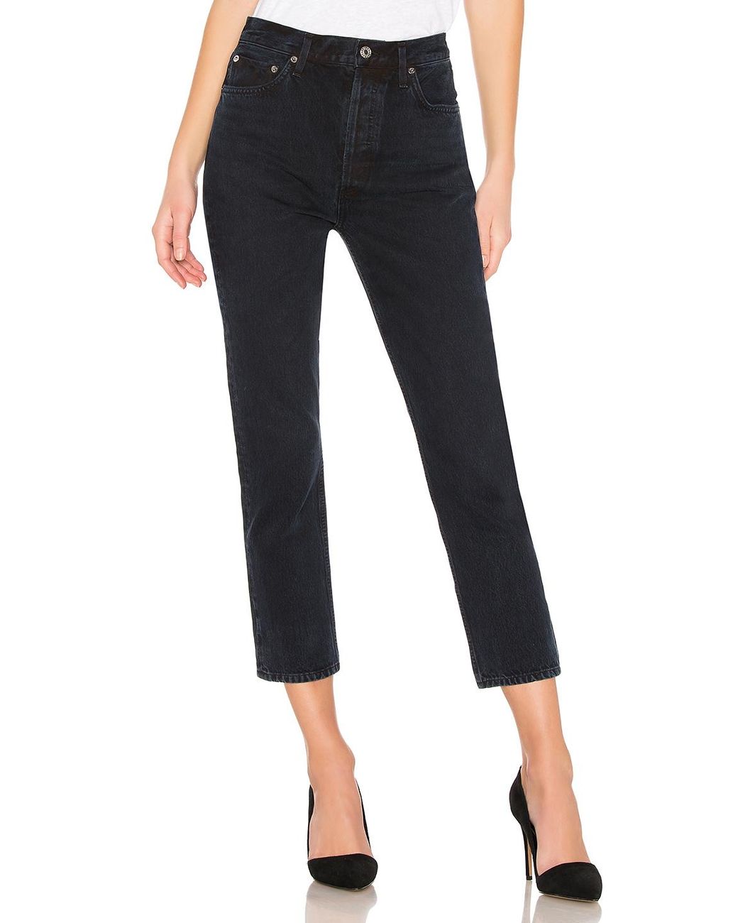 Agolde Cotton Riley High Rise Straight Crop. Size 31,32. in Black - Lyst