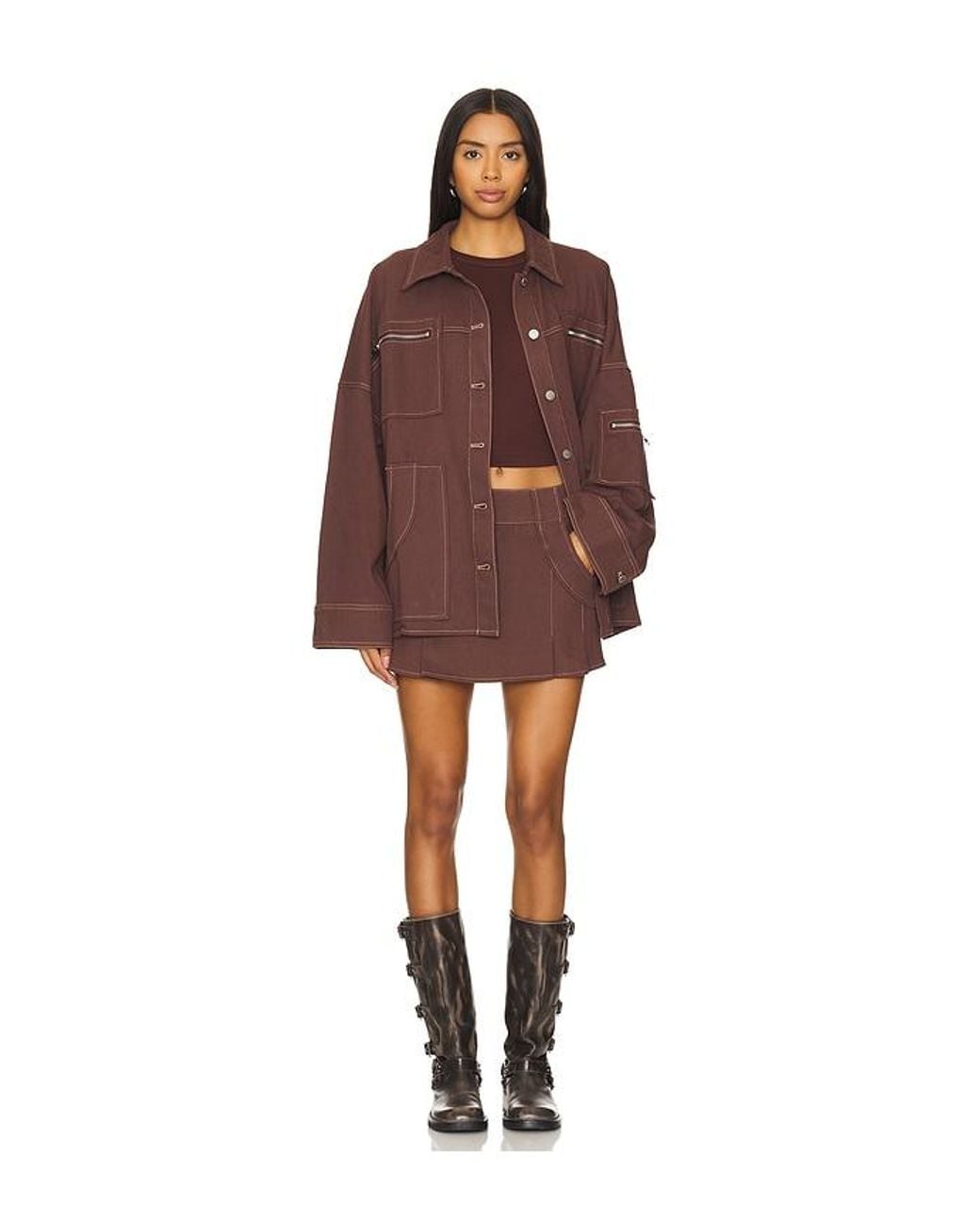 BY.DYLN Brown Rigid Cotton Mini Skirt