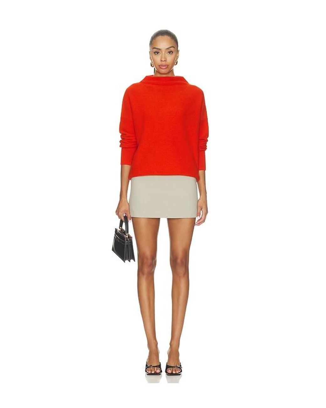Vince Red Boiled Funnel Neck Pullover Sweater