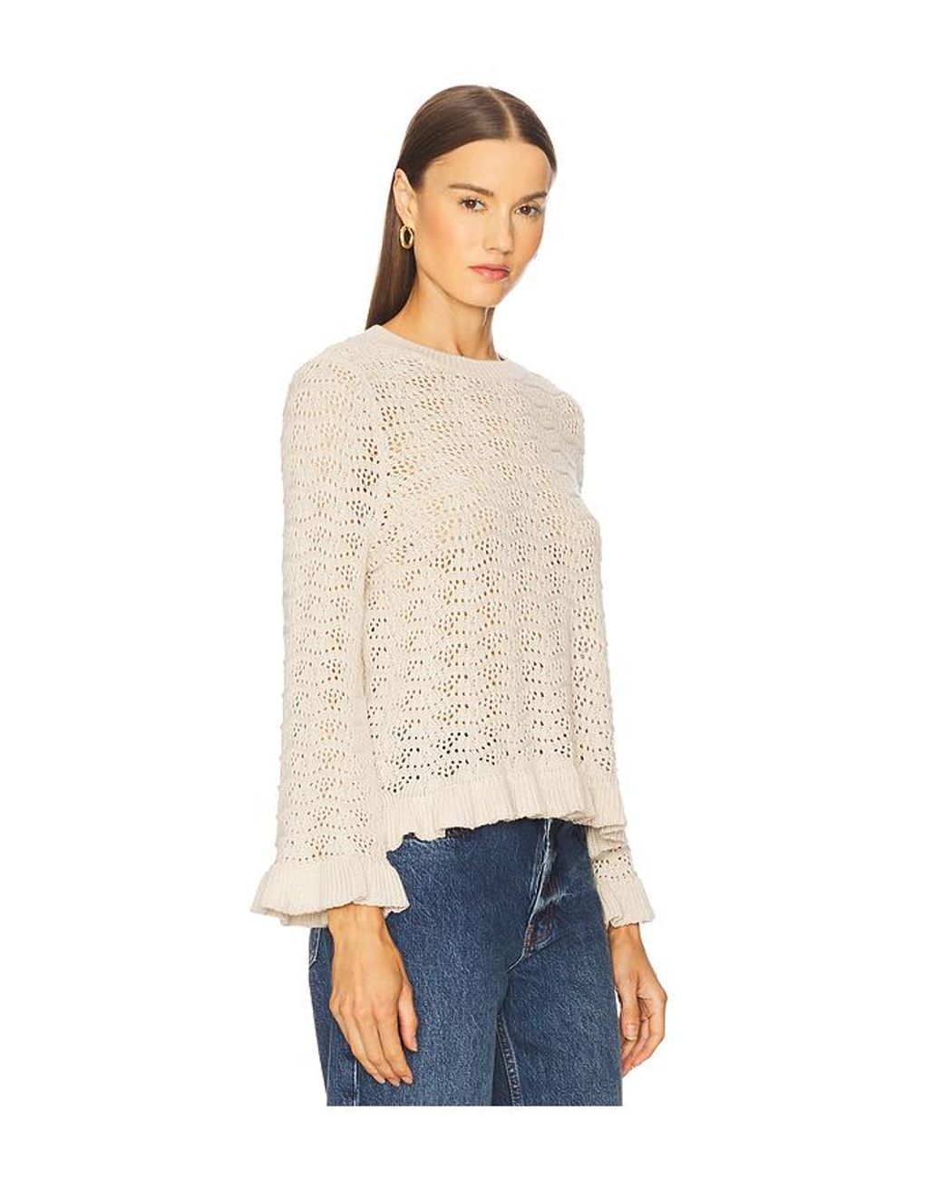 Autumn Cashmere Blue Pointelle Ruffle Edge Crew Top