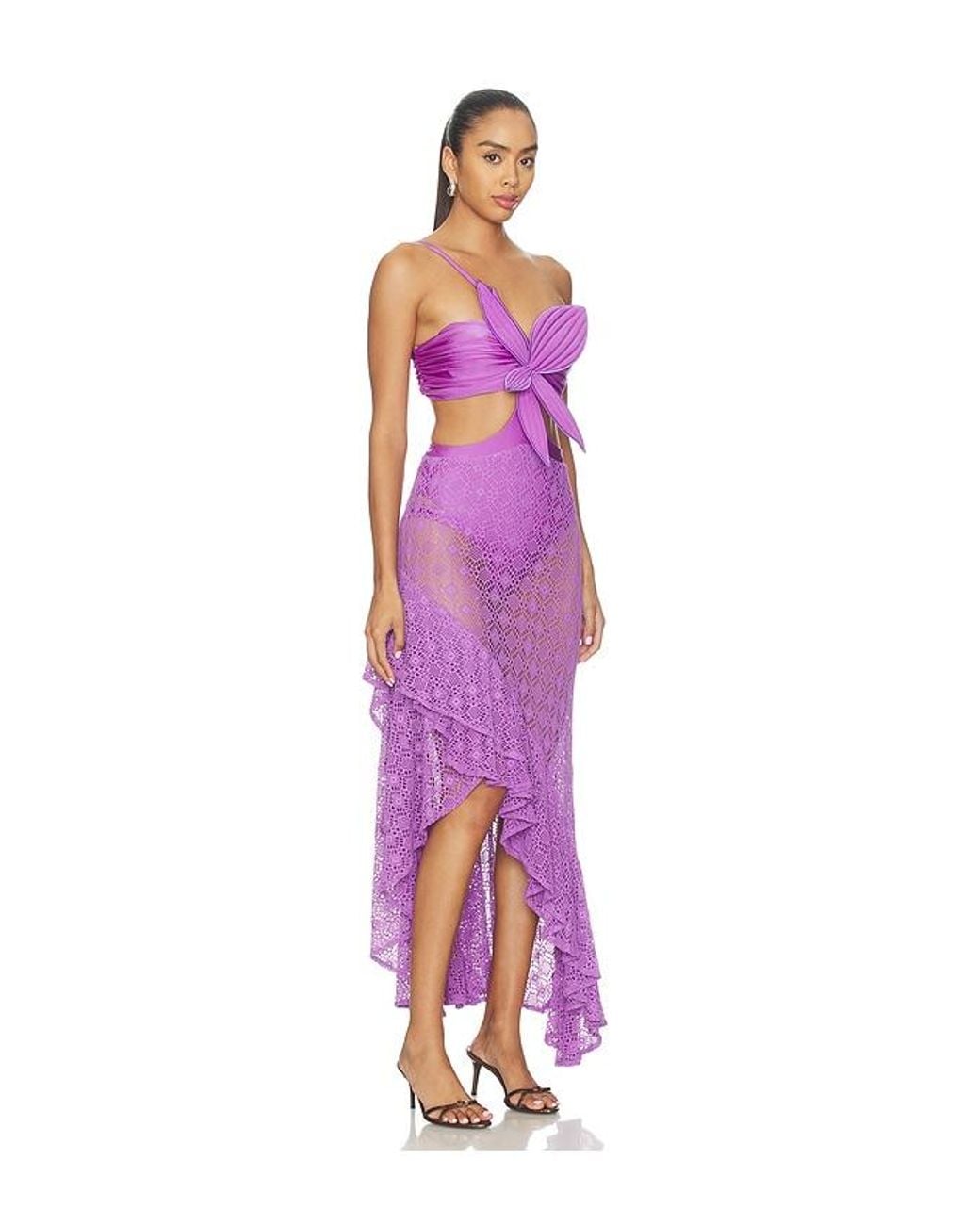 PATBO Purple Sirena Mesh Flower Maxi Dress