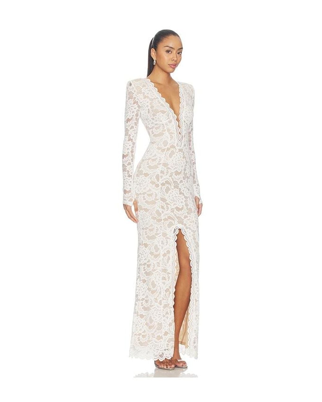 Nookie White Delphine Longsleeve Lace Gown