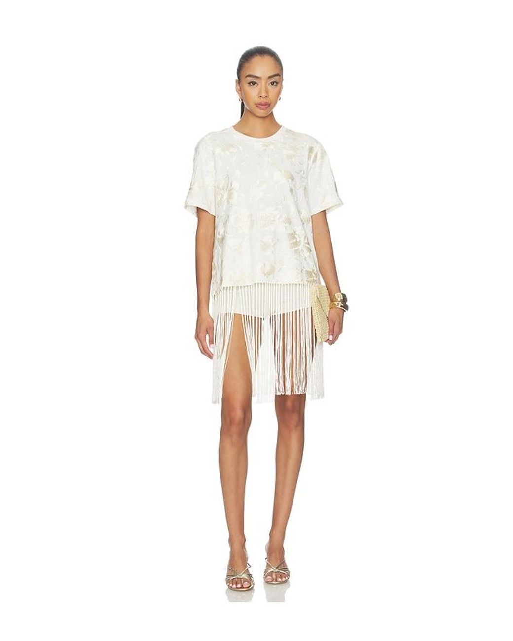 Sea White Rafina Eyelet Embellished Tshirt With Fringe