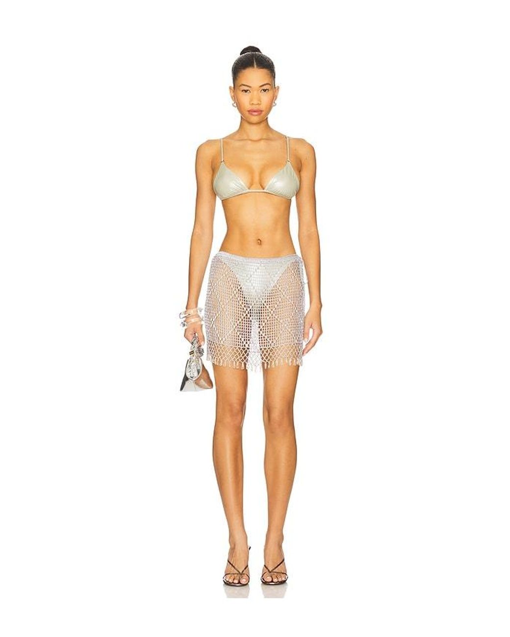 Lovers + Friends White Breigh Beaded Crochet Mini Skirt