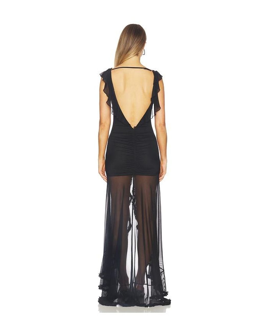 Runaway the Label Blue Blythe V-Neck Frill Maxi Dress