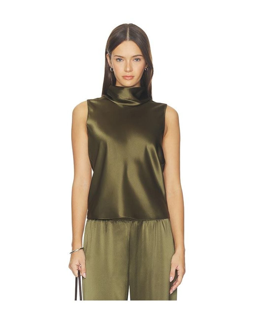Leset Green Barb Sleeveless Cowl Neck Blouse