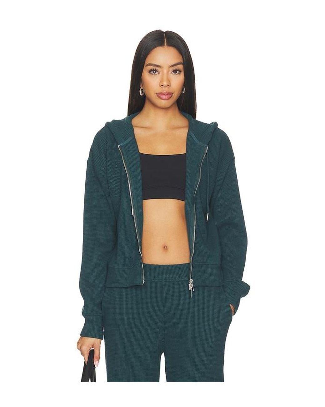 Beyond Yoga Blue Rest Day Waffle Hooded Jacket