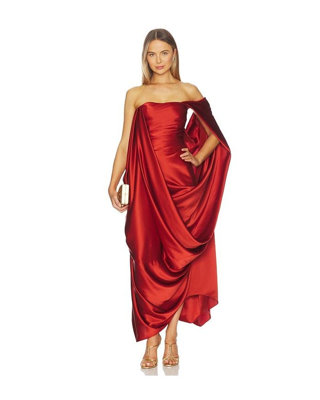 Alejandra Alonso Rojas Red Draped Overlay Gown