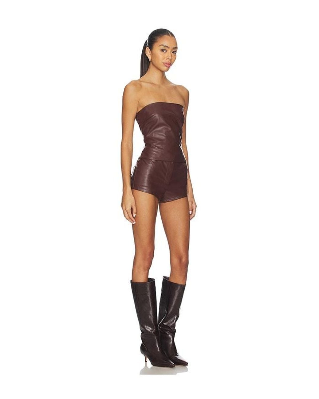 superdown Brown Kayla Faux Leather Short Set