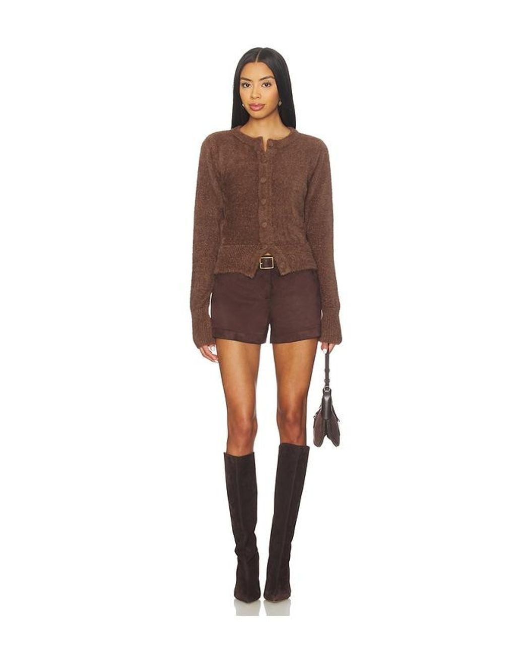 SNDY'S Brown Kailey Fluffy Knit Cardigan