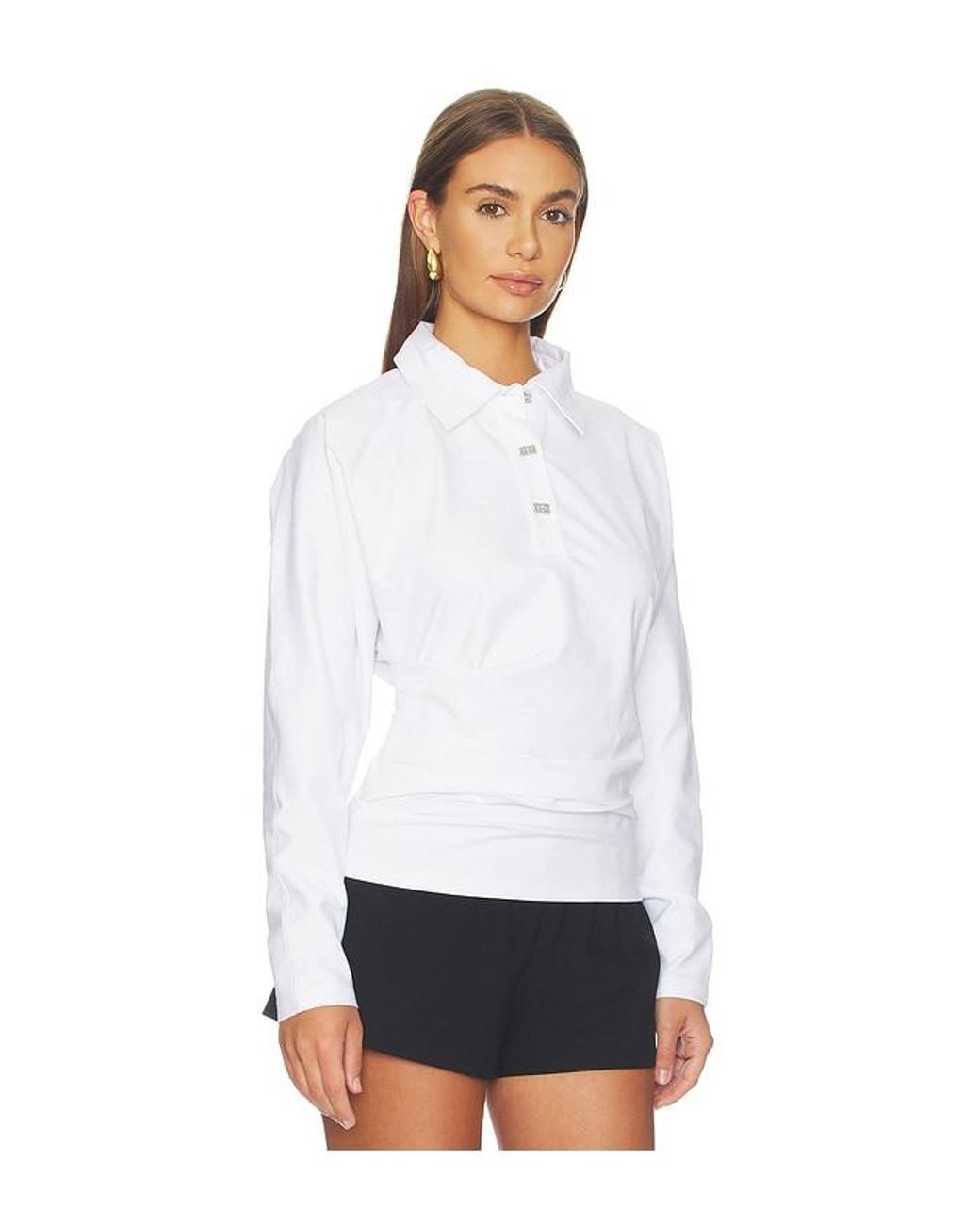 Ganni White Heavy Stretch Jersey Draped Polo