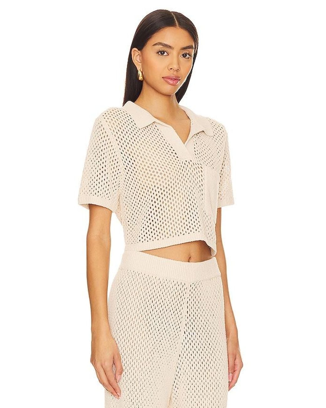 Onia Natural Crochet Cropped Polo Top