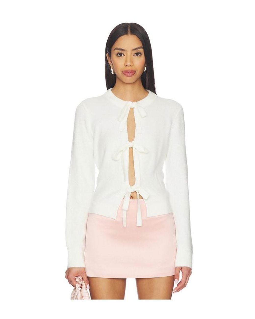 MAJORELLE White Neera Bow Tie Cardigan