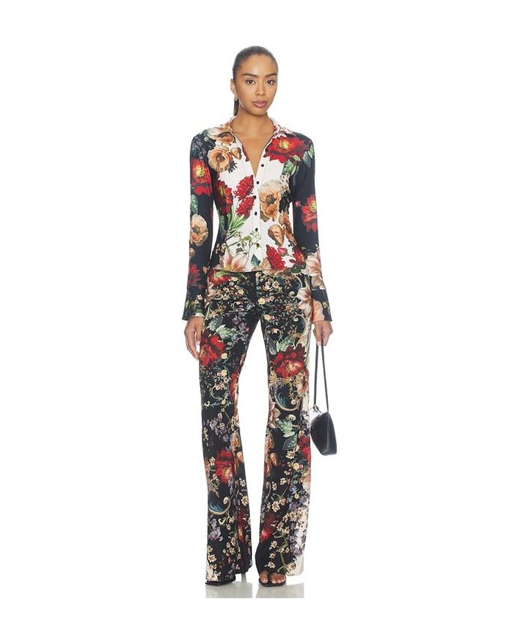Alice + Olivia Red Freya Fitted Nipped Waist Button Down Top