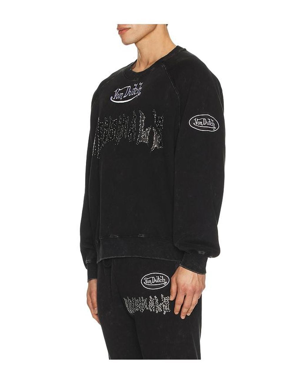 Von Dutch Black Crew Neck Raglan Sweatshirt for men