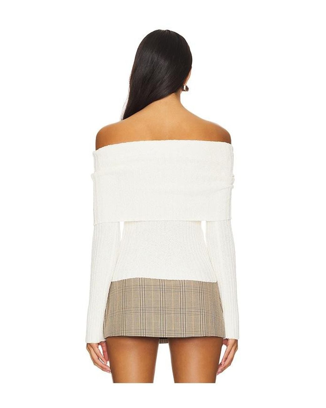 Lovers + Friends White Foldover Neckline Knit Top