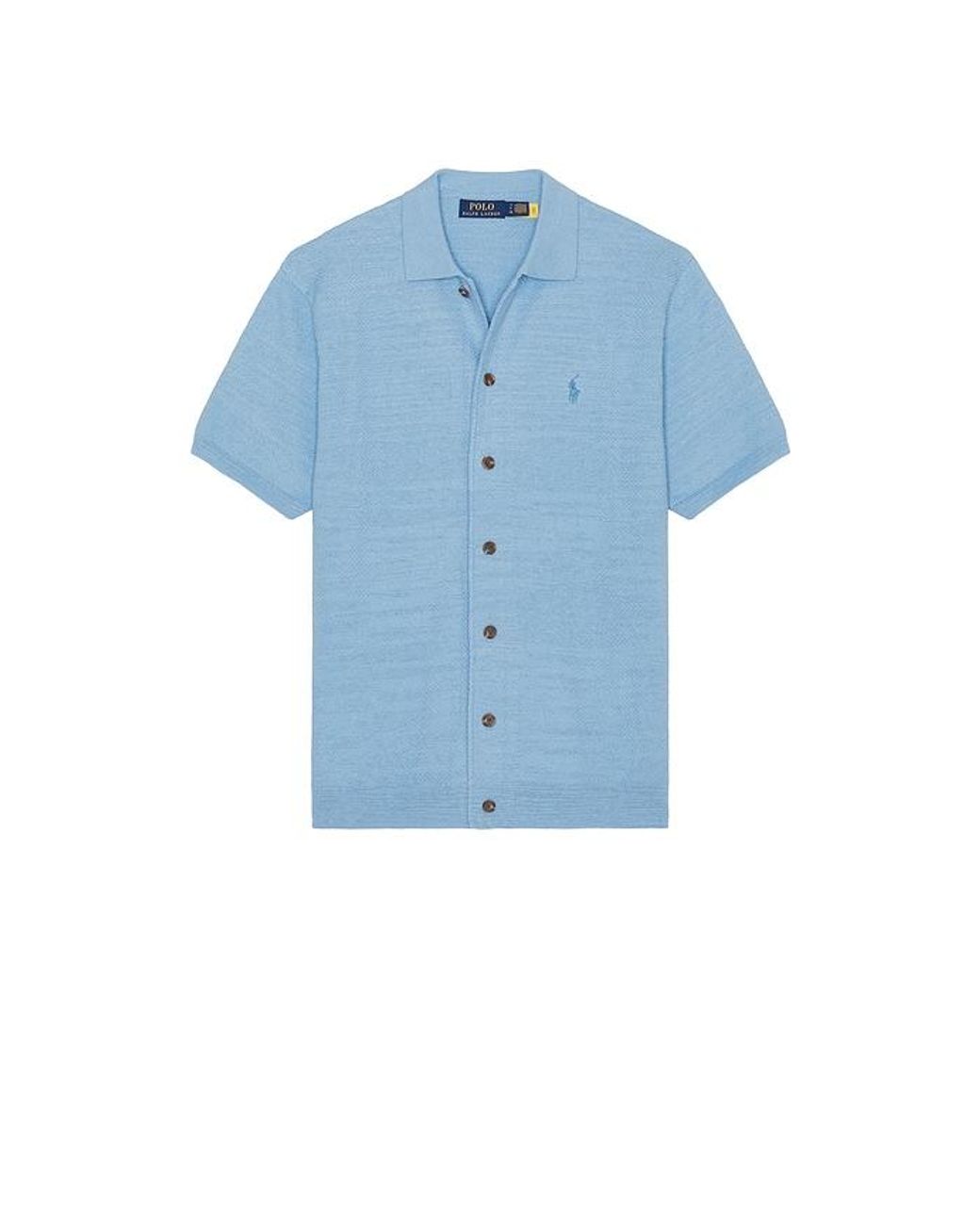 Polo Ralph Lauren Blue Short Sleeve Cotton Blend Textured Cardigan Sweater With Collar for men