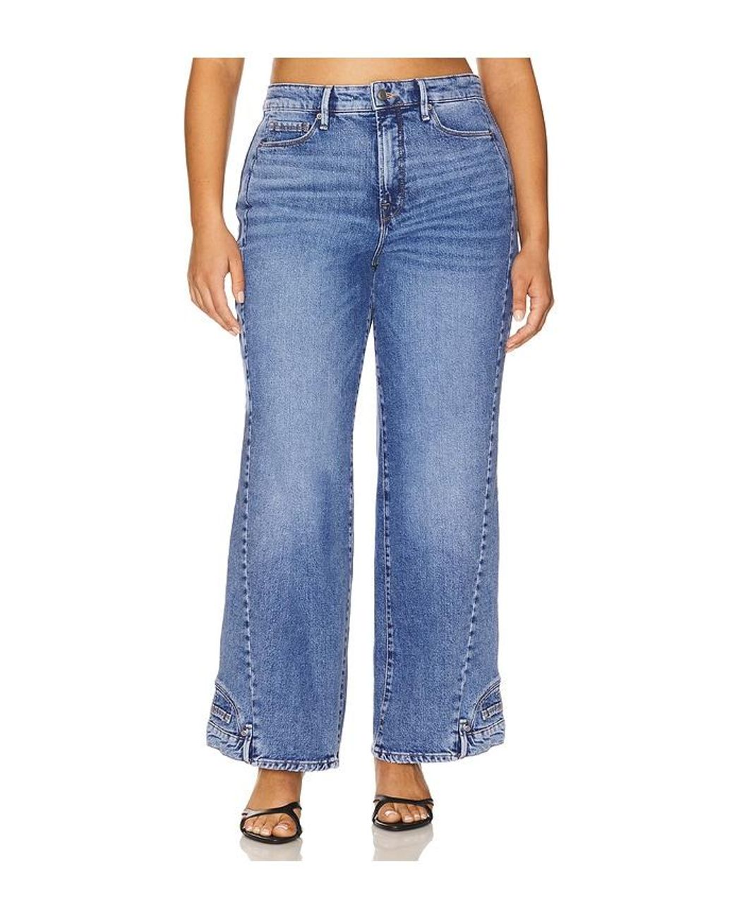 GOOD AMERICAN Blue Reworked Wide Leg Jeans