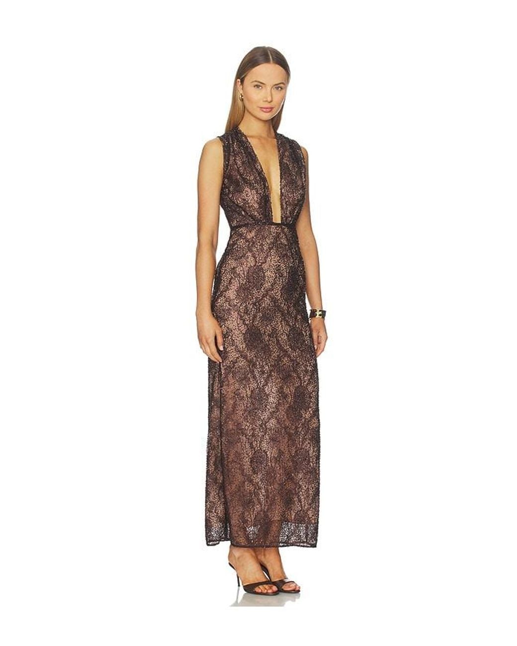 AKNVAS Brown Leo Beaded Gown