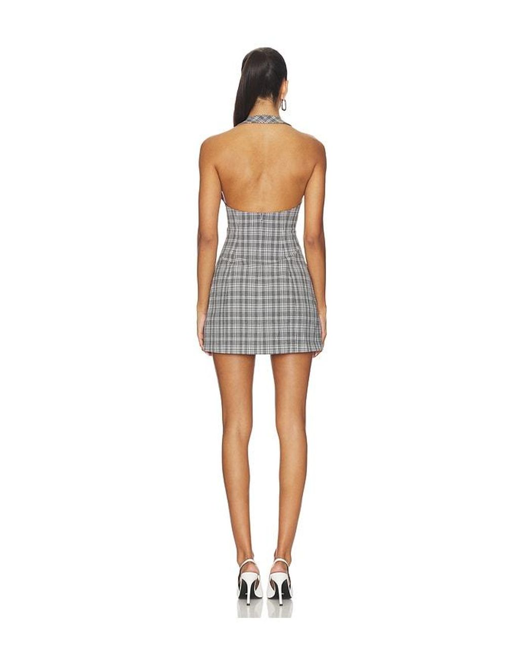 YUHAN WANG Gray Hand Crafted Rose Check Dress