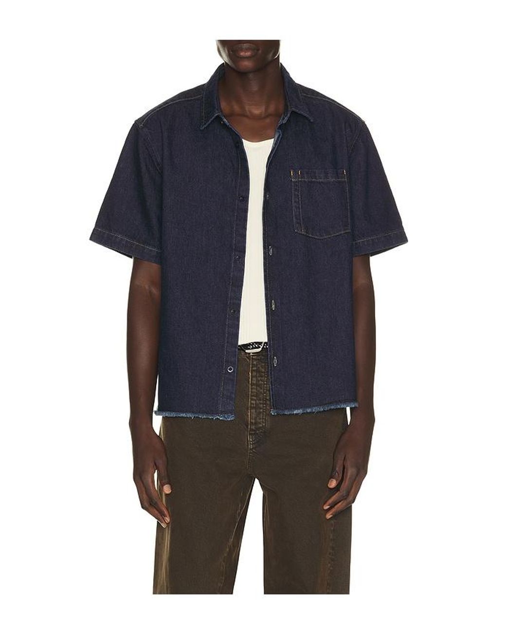 Percival Blue Harley Denim Cropped Boxy Shirt for men