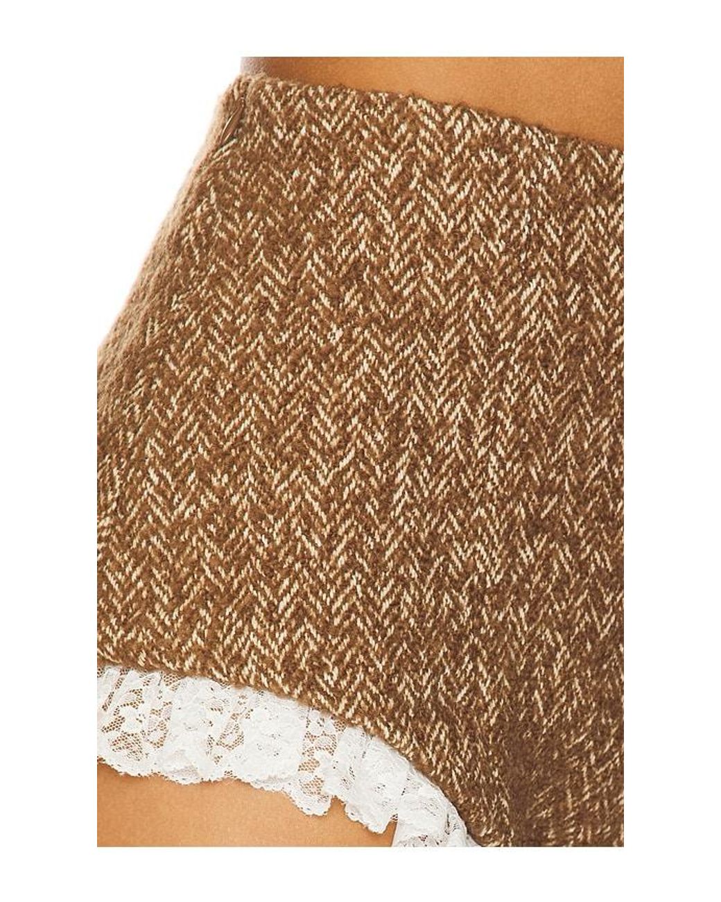 YUHAN WANG Multicolor Lace Trimmed Herringbone Short