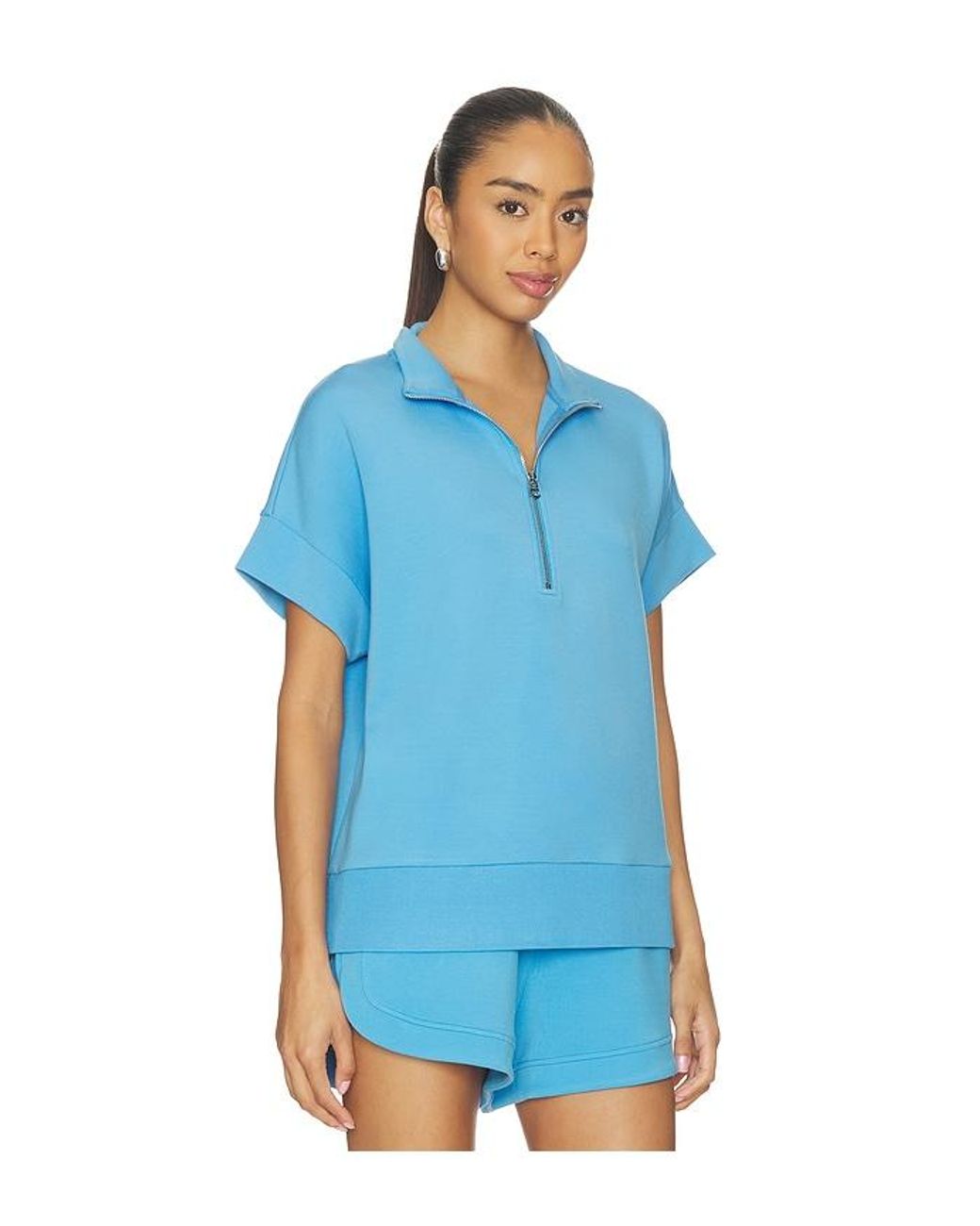 Varley Blue Ritchie Short Sleeve Sweater