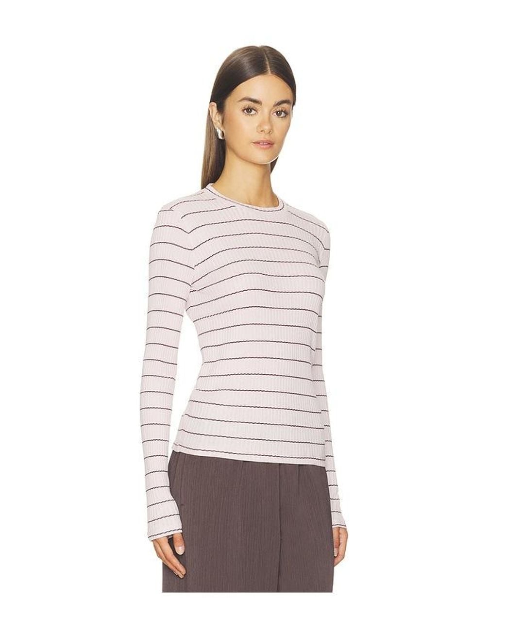 Vince White Rib Stripe Long Sleeve Crew