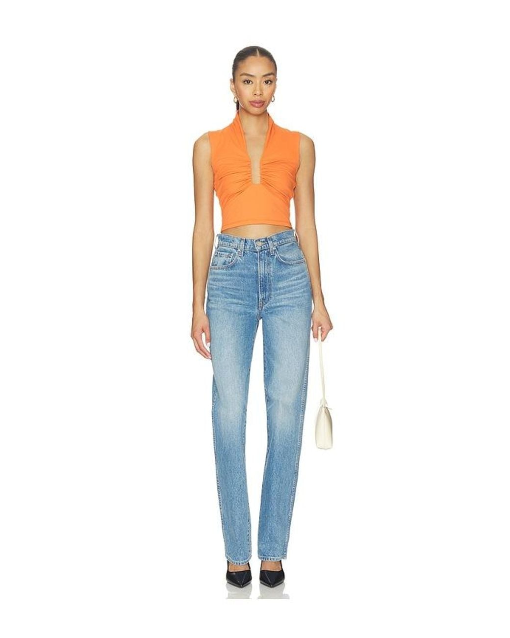 Susana Monaco Blue Square Gathered Sleeveless Top