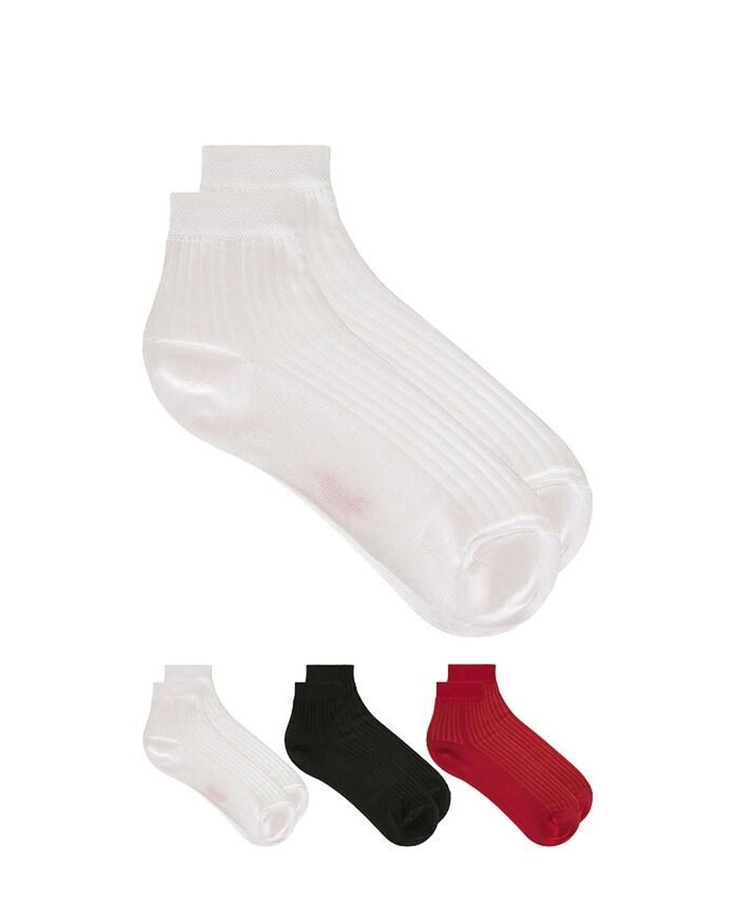 Stems White 3 Pack Silky Rib Quarter Socks