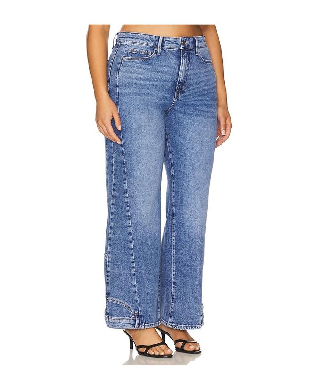 GOOD AMERICAN Blue Reworked Wide Leg Jeans