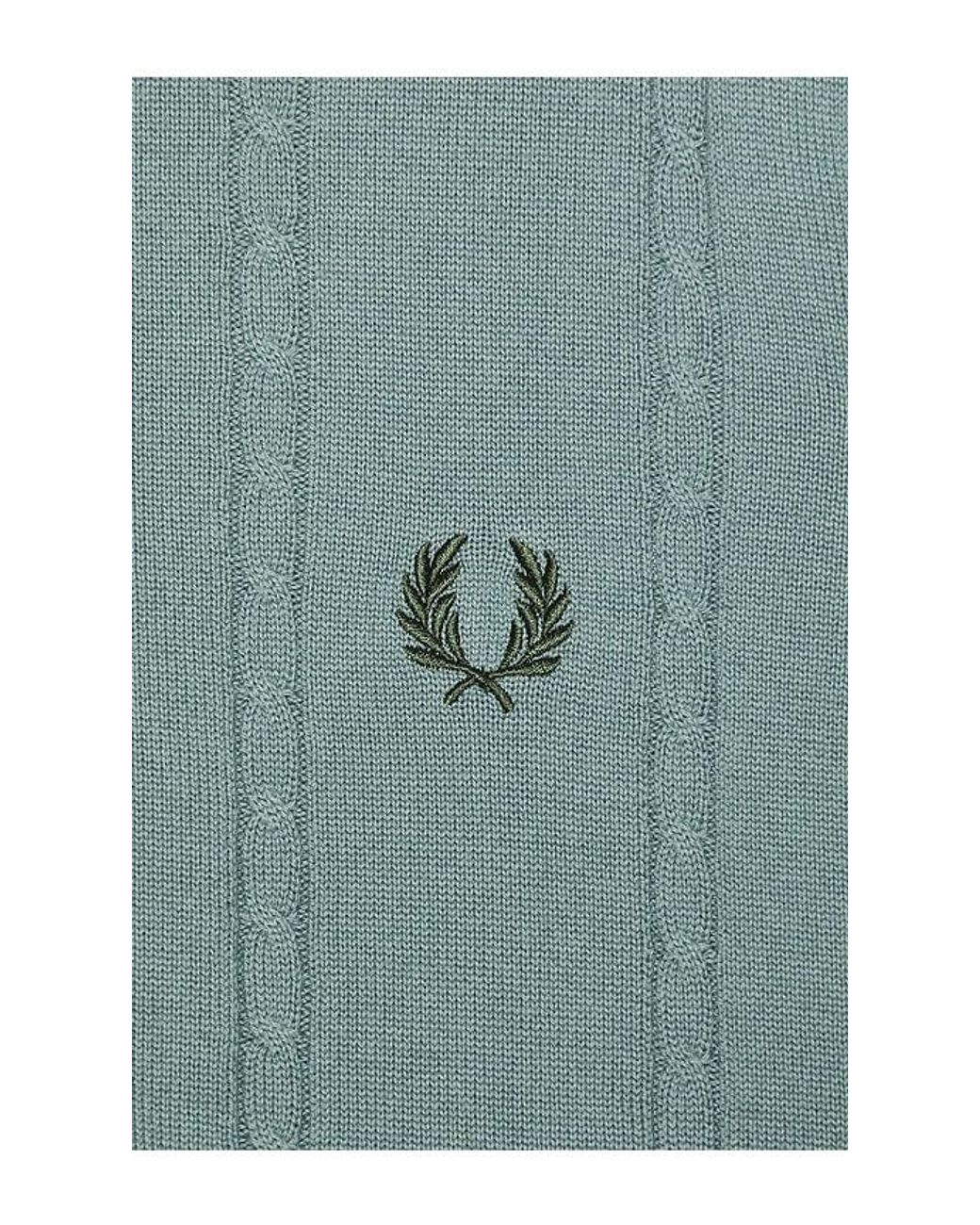 Fred Perry Blue Cable Knitted Polo Shirt for men