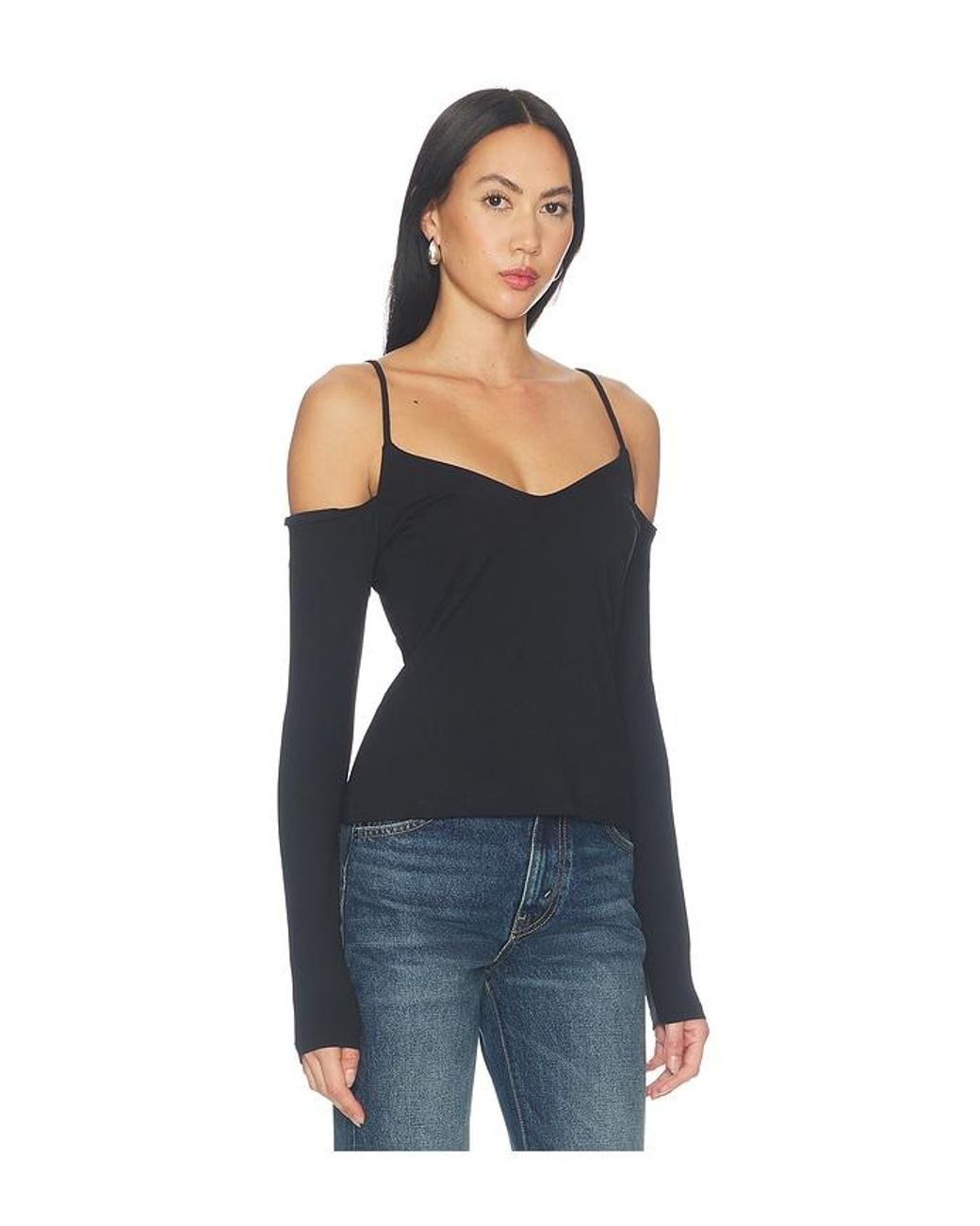 Susana Monaco Blue Off Shoulder String Long Sleeve Top