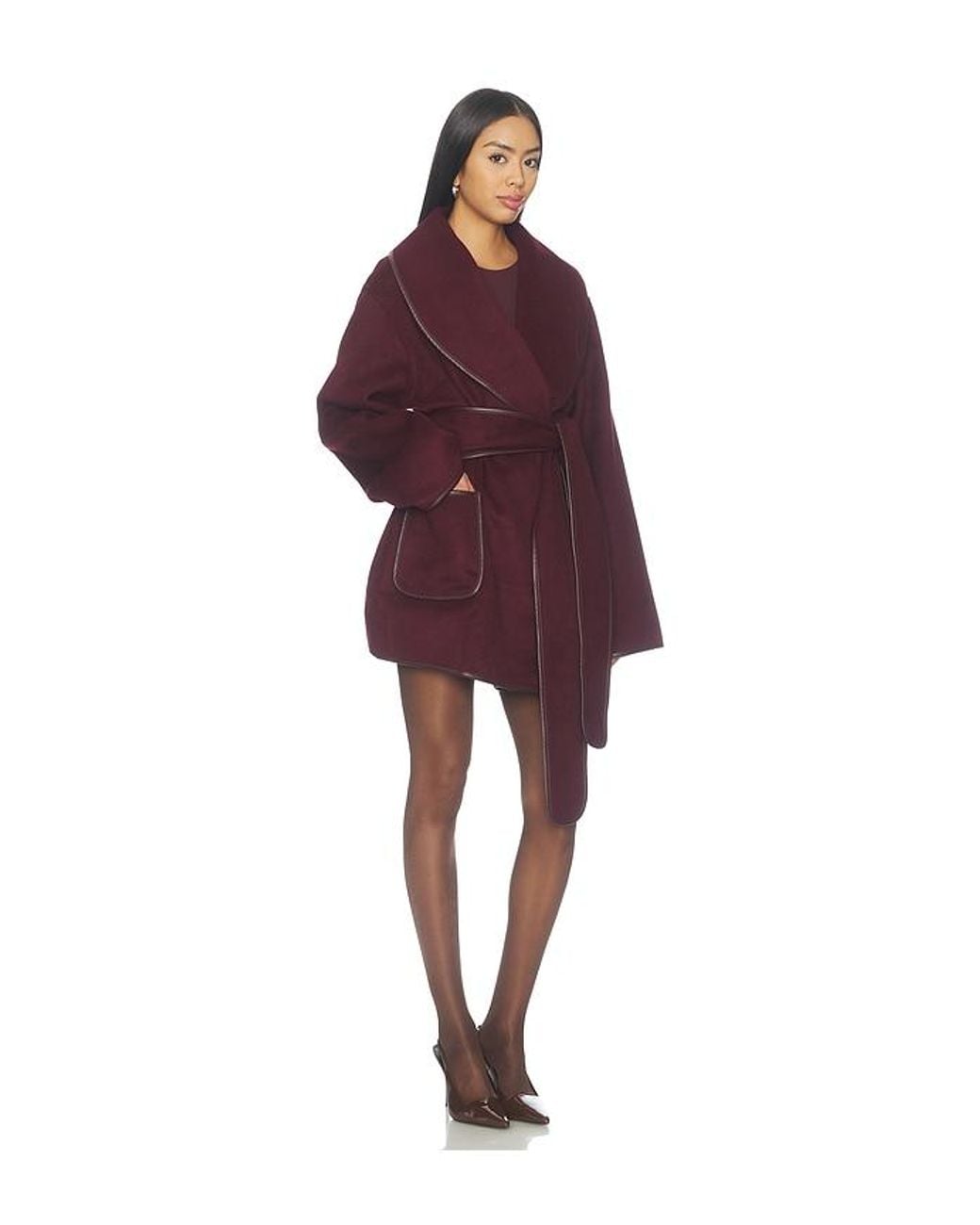 SER.O.YA Red Dulcetta Wool Coat With Leather Piping