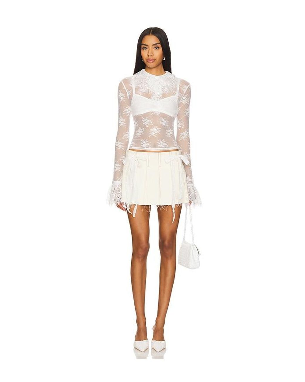 YUHAN WANG White Pleated Denim Skirt