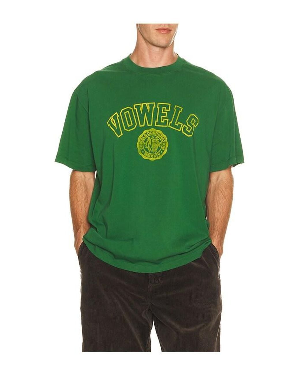vowels Green Faded Collegiate Tee for men