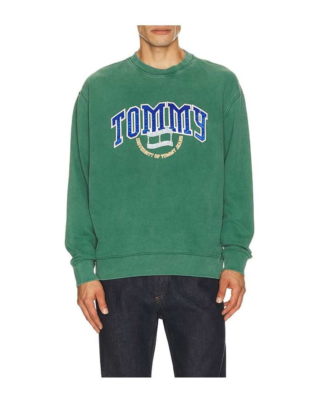 Tommy Hilfiger Green Relaxed Varsity Crest Crewneck Sweatshirt for men