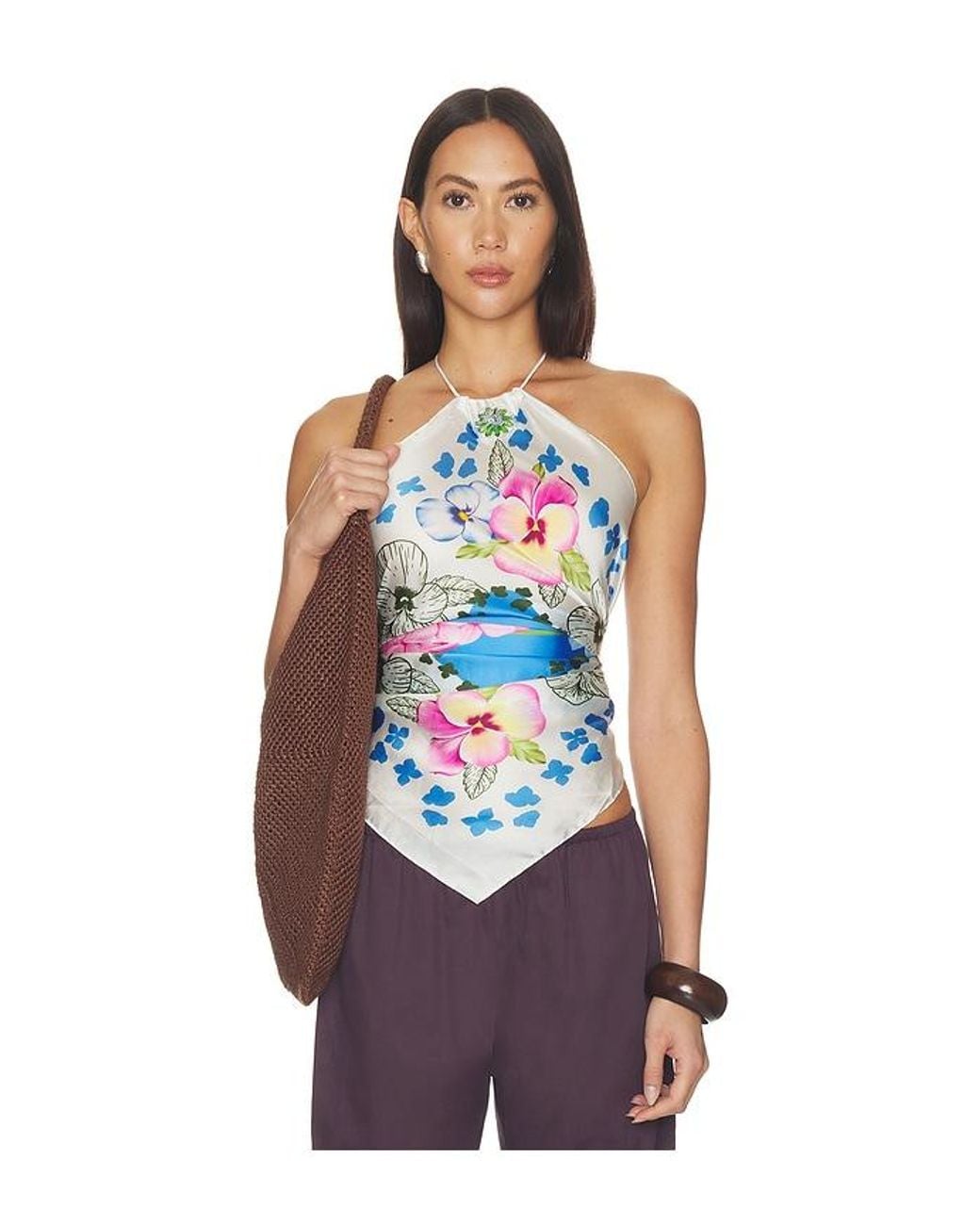 VERANDAH Multicolor Hydrangea Crystal Scarf Blouse