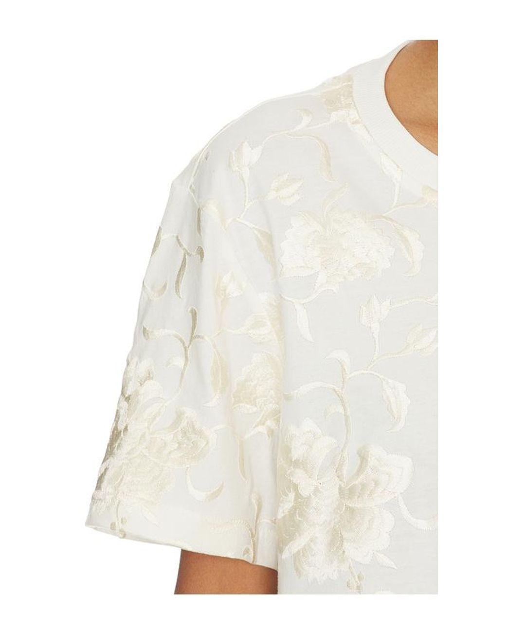 Sea White Rafina Eyelet Embellished Tshirt With Fringe